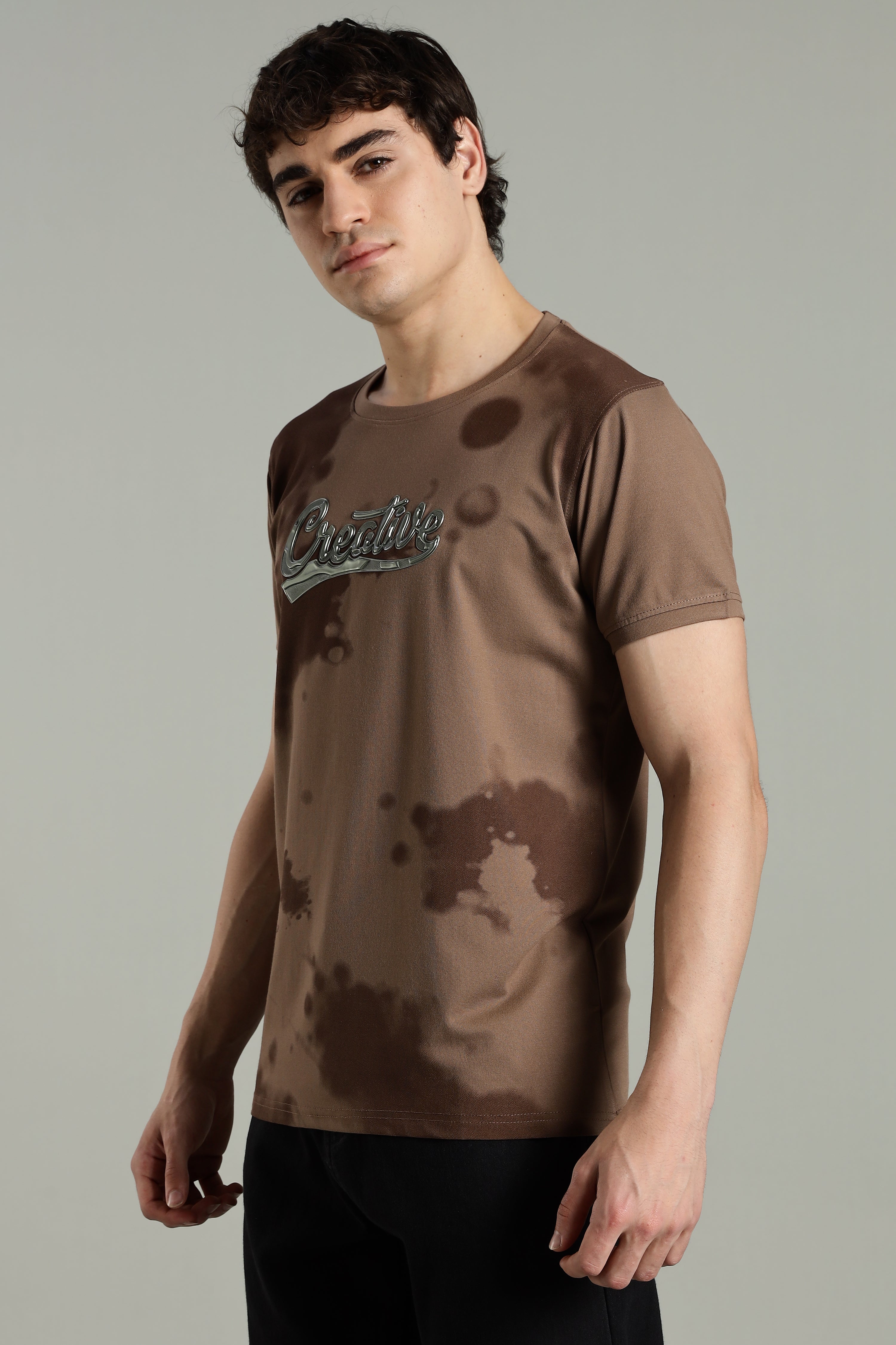 Smoke H/S Creative Metallic Print Partywear T-Shirt for Men