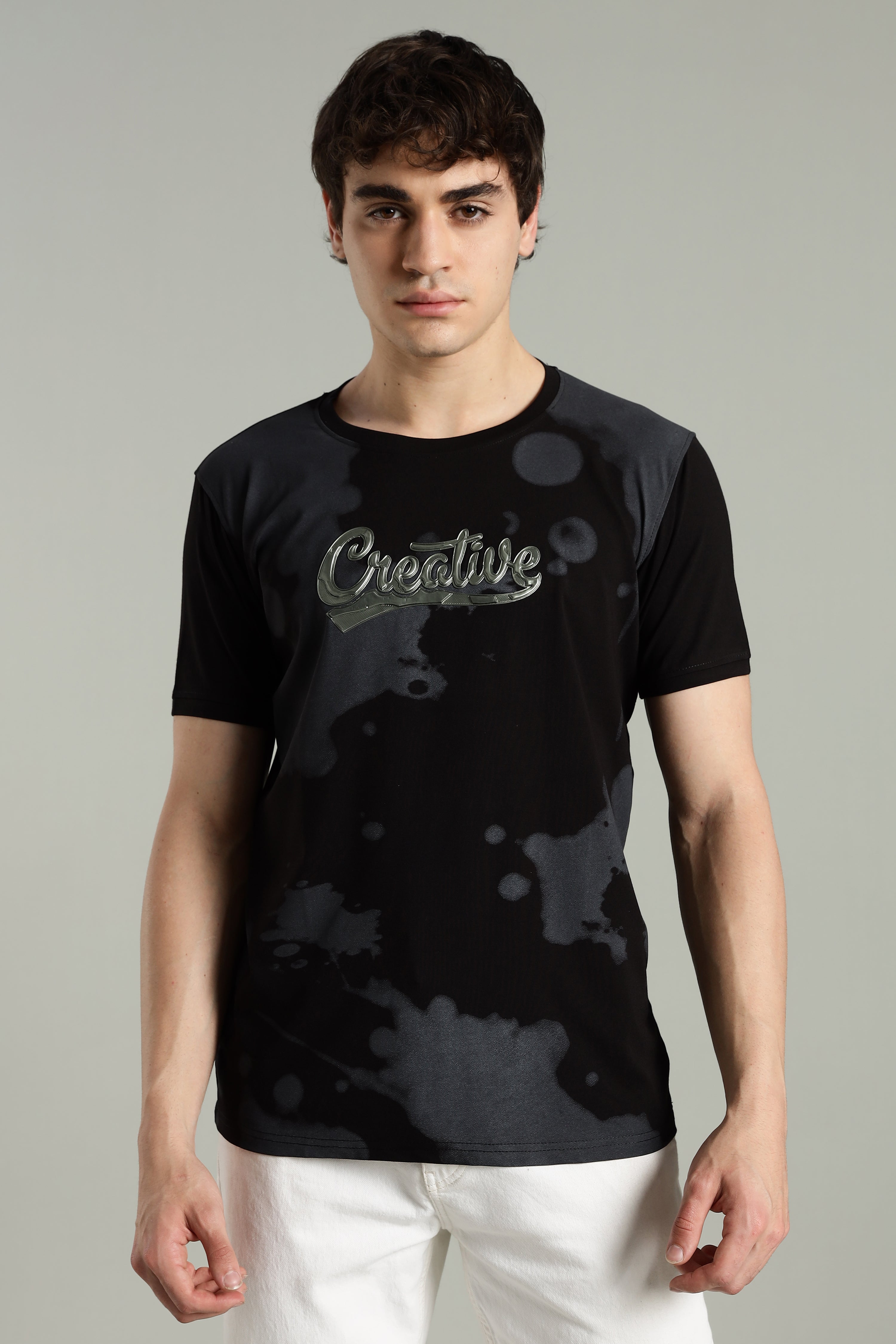 Smoke H/S Creative Metallic Print Partywear T-Shirt for Men