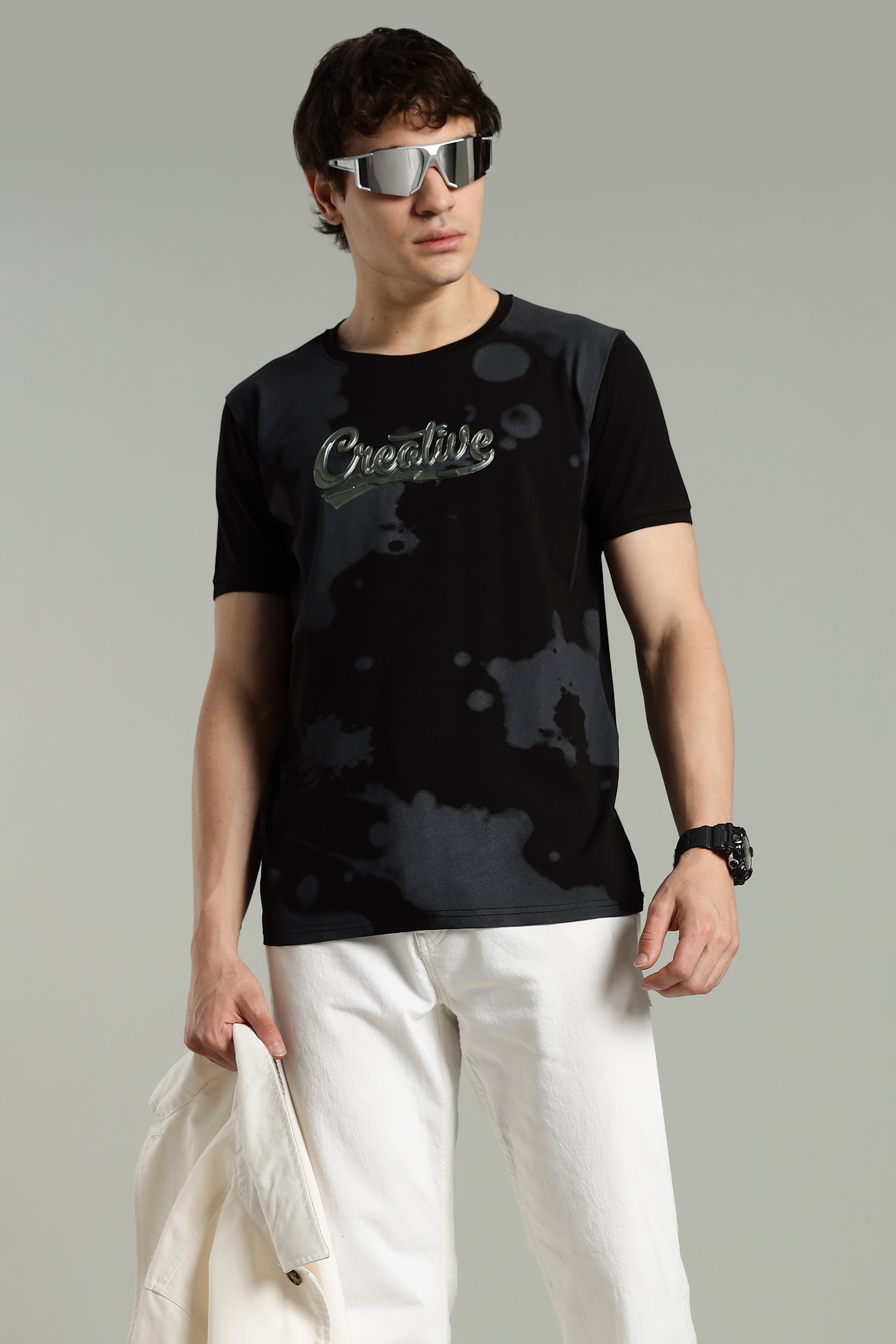Smoke H/S Creative Metallic Print Partywear T-Shirt for Men
