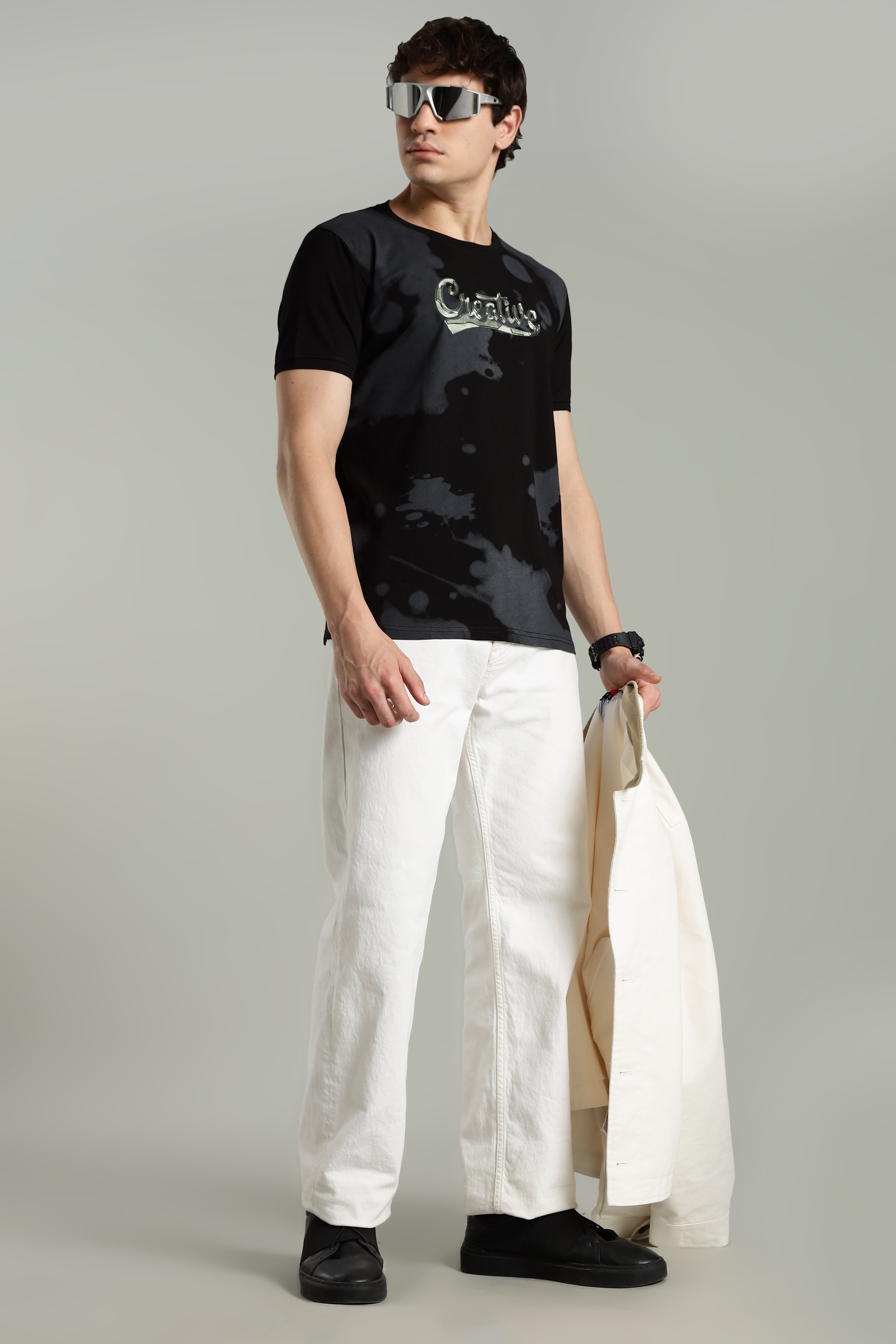 Smoke H/S Creative Metallic Print Partywear T-Shirt for Men