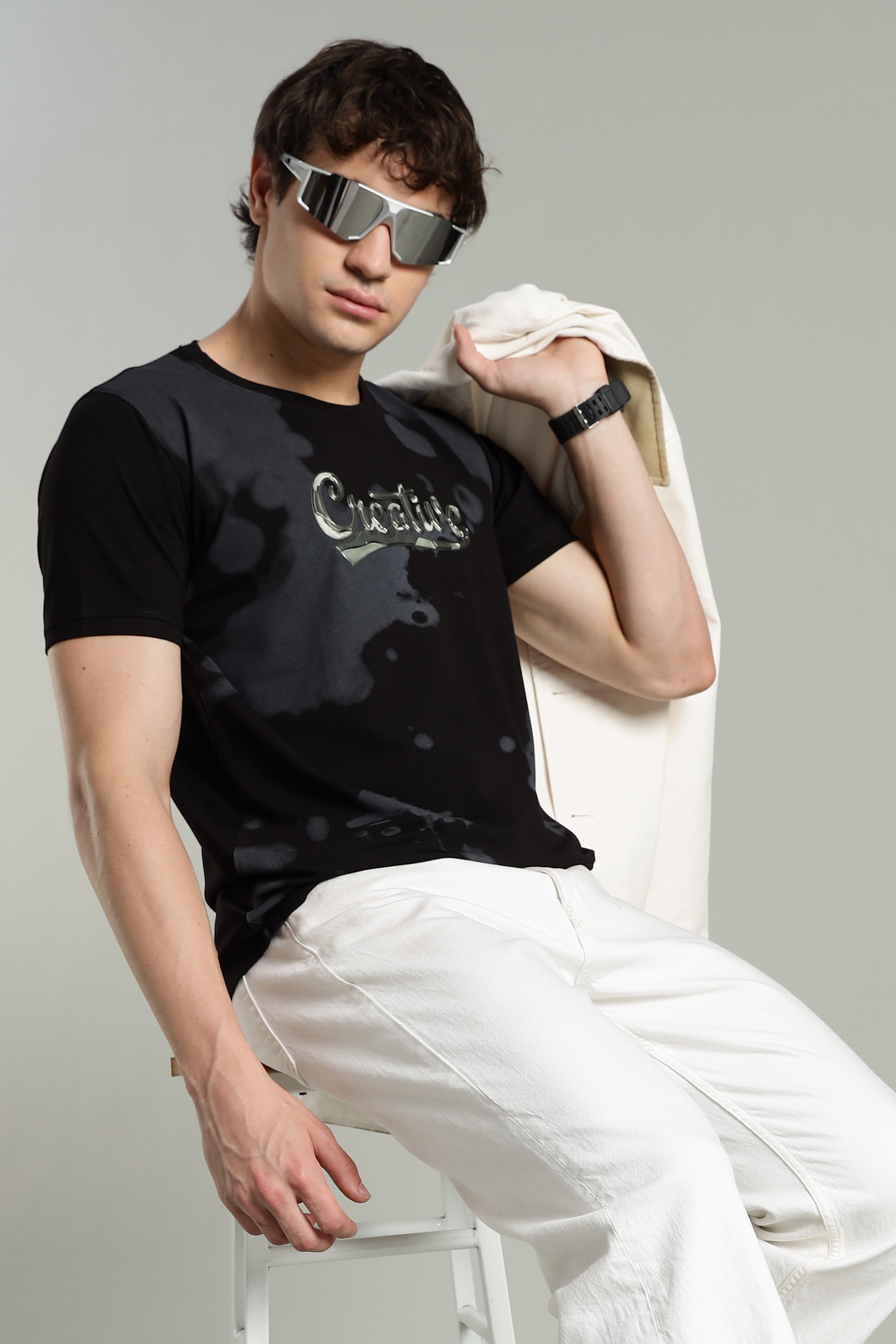 Smoke H/S Creative Metallic Print Partywear T-Shirt for Men