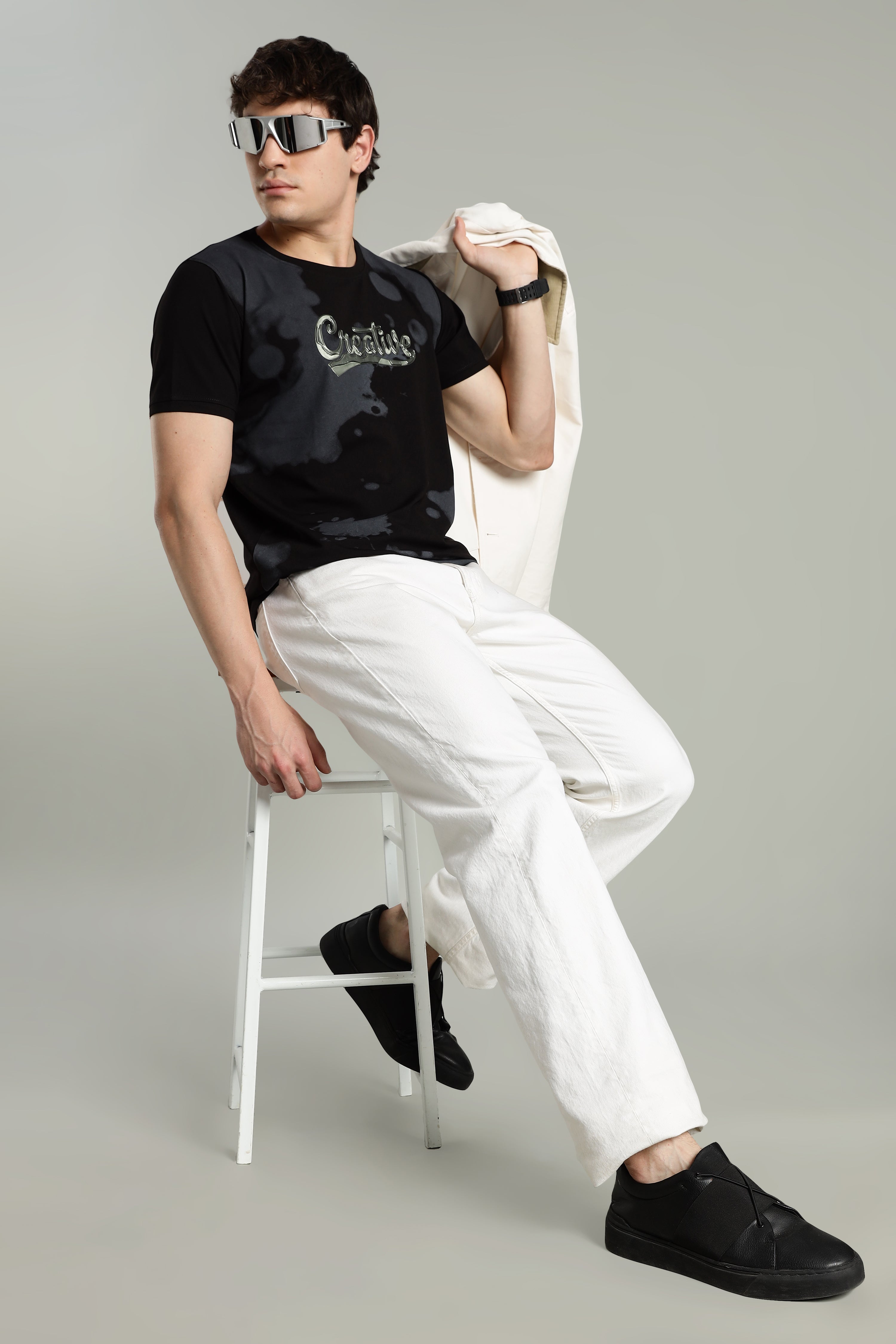 Smoke H/S Creative Metallic Print Partywear T-Shirt for Men