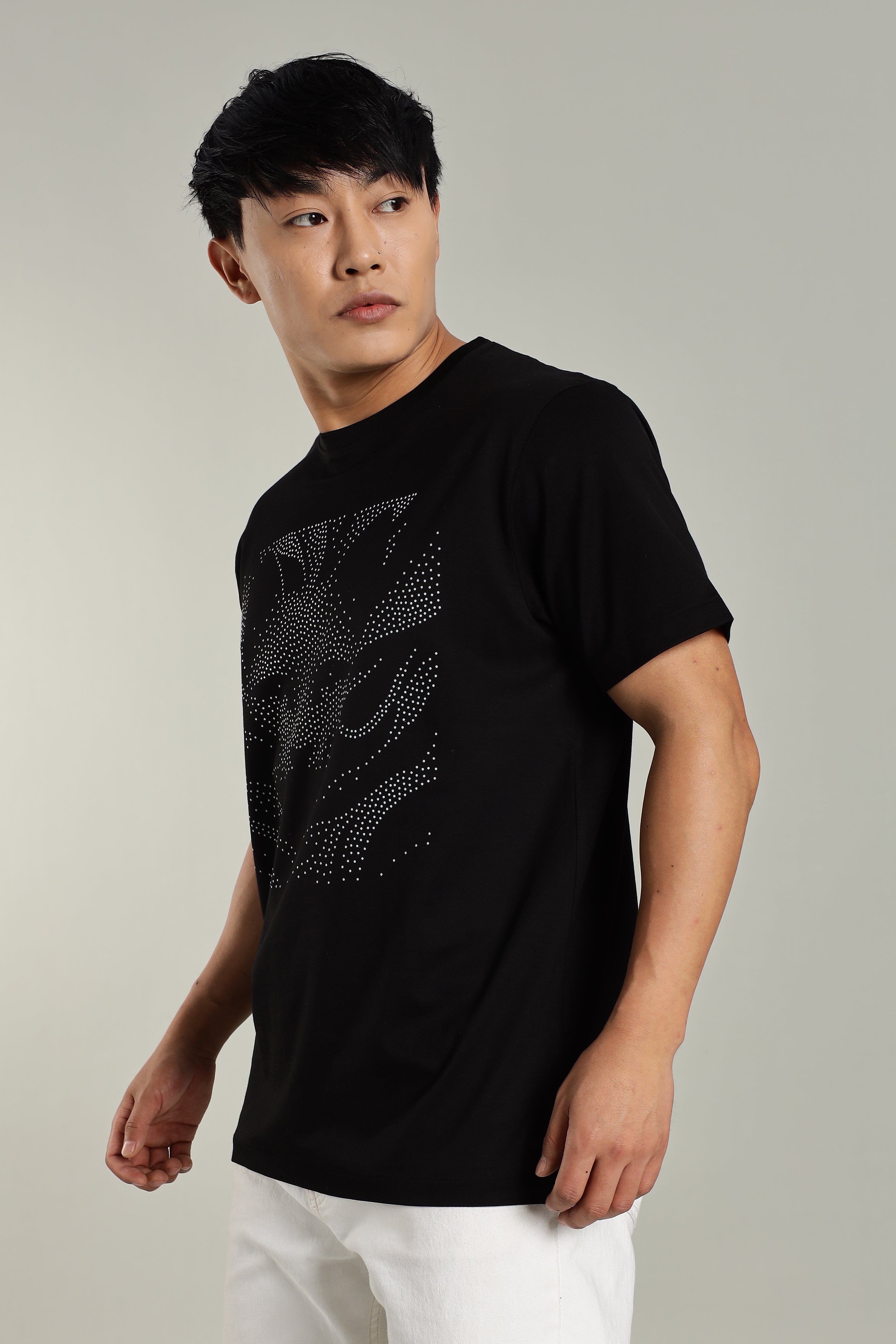 Designer Black T-Shirt with Silicone Glossy Cat Print for Men