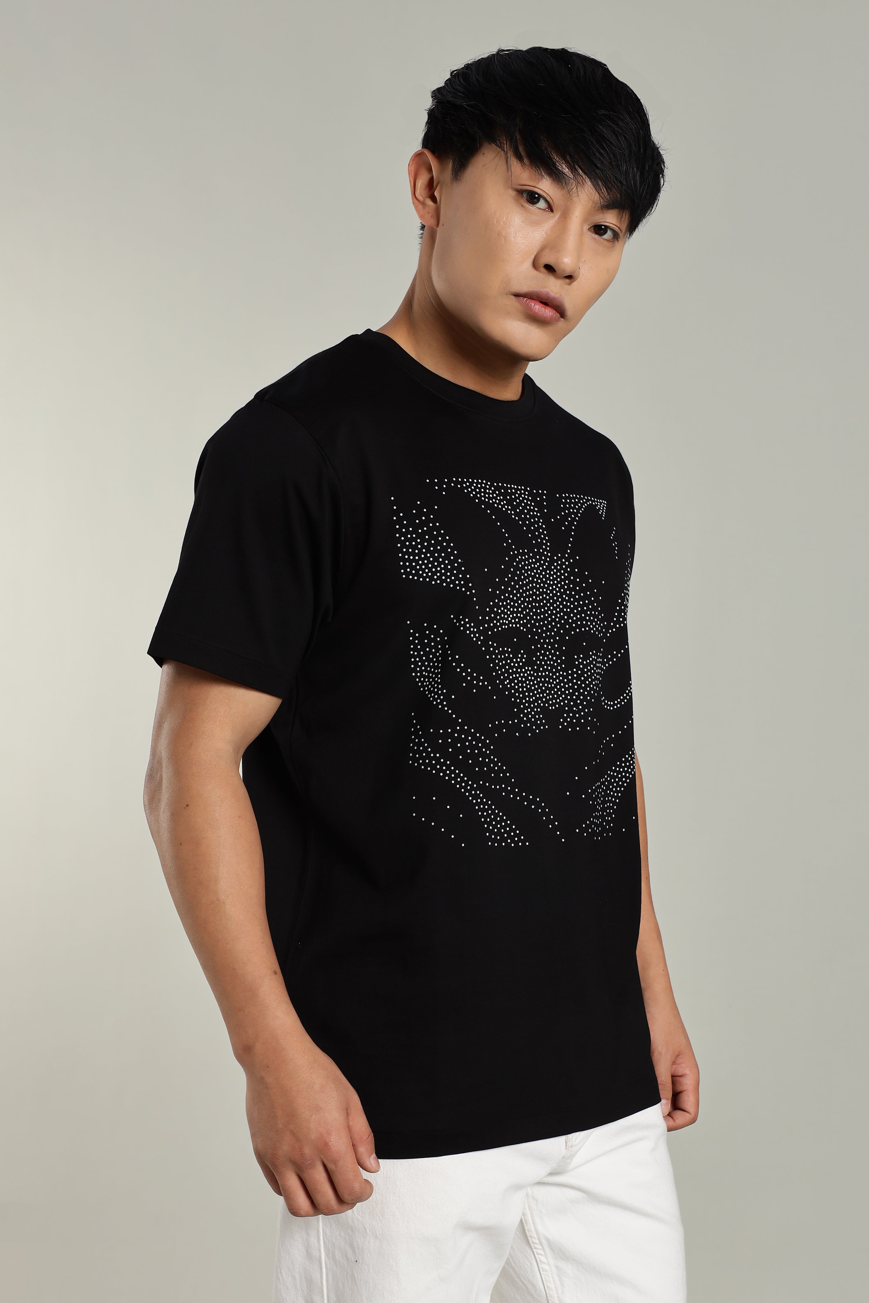 Designer Black T-Shirt with Silicone Glossy Cat Print for Men