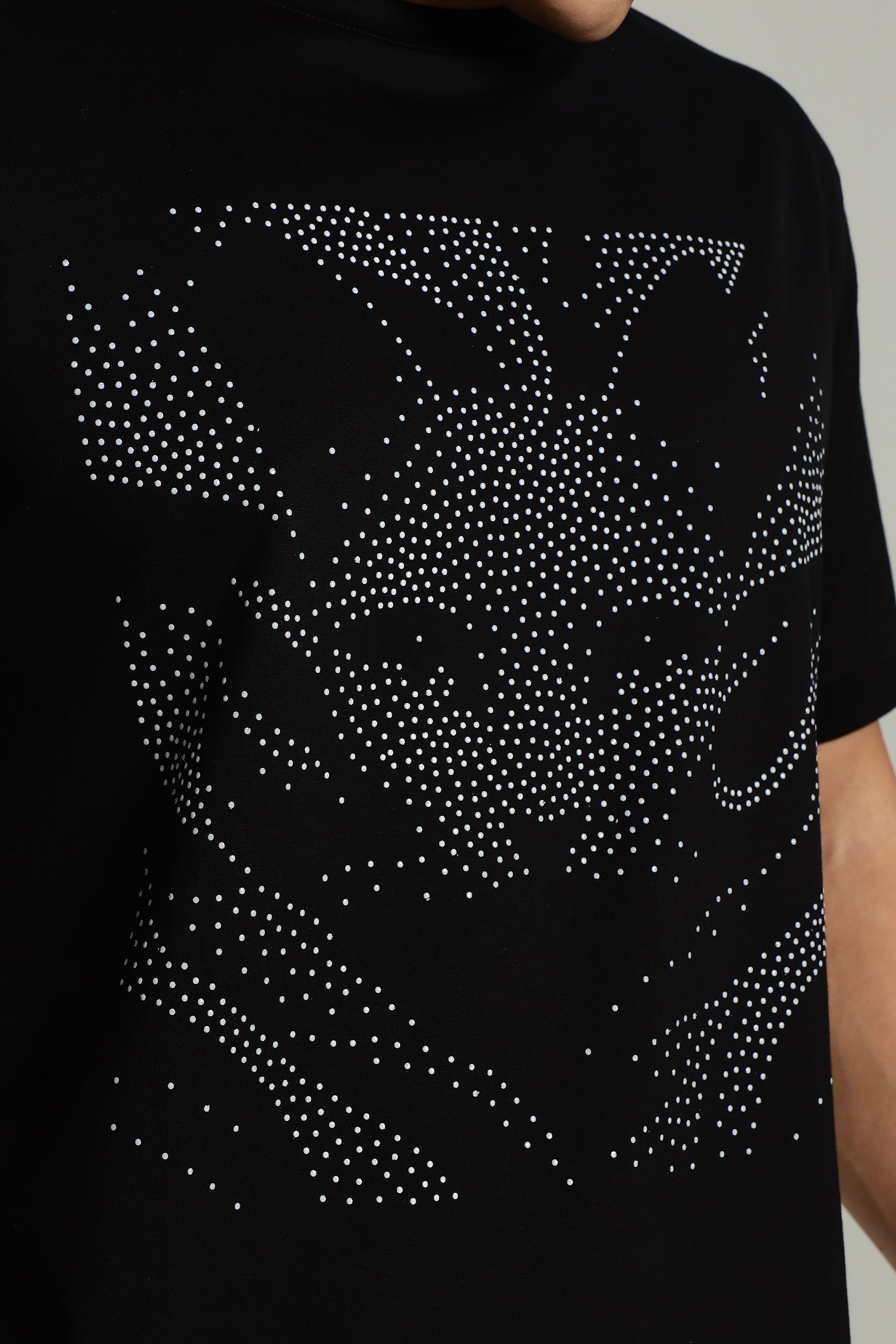 Designer Black T-Shirt with Silicone Glossy Cat Print for Men