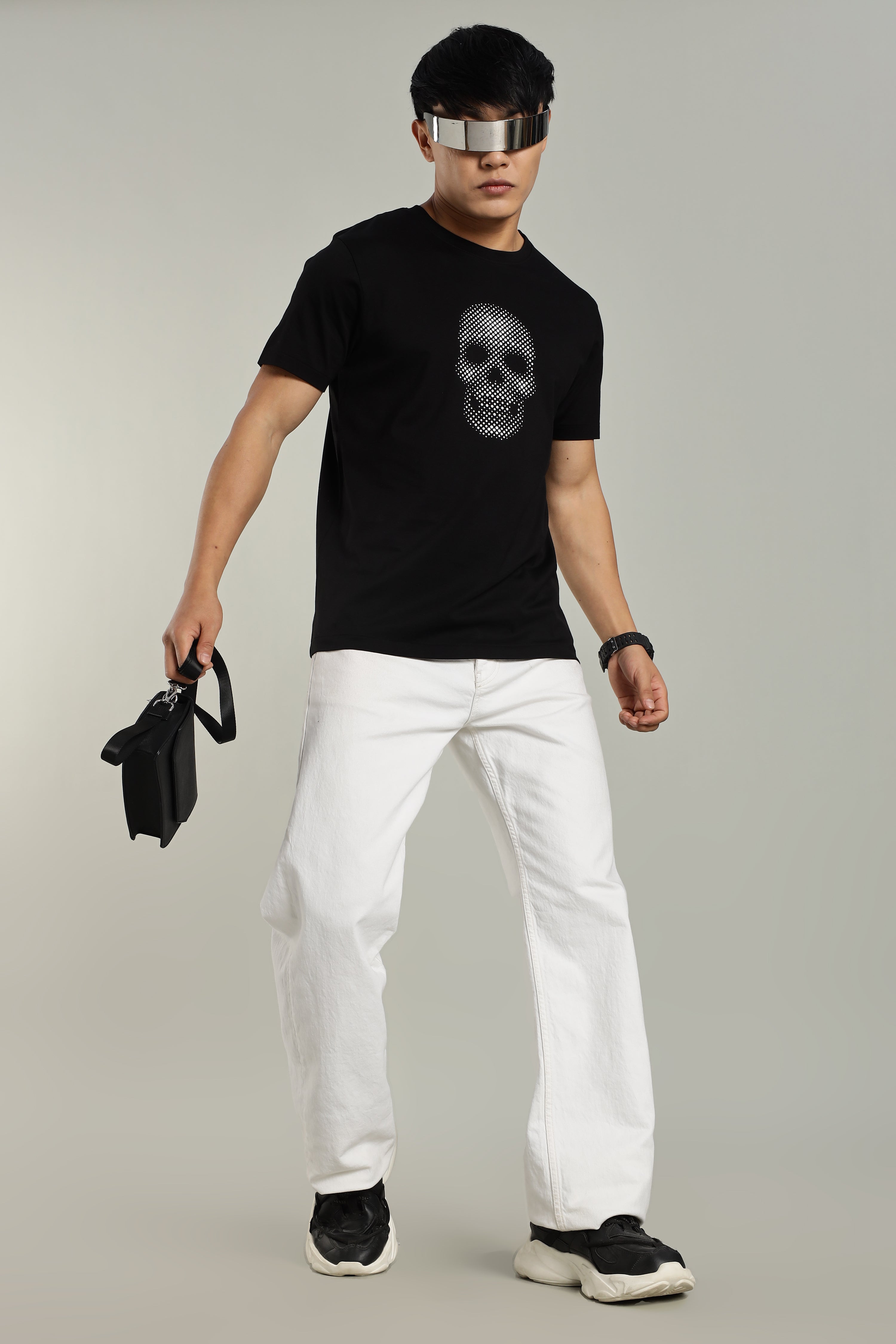Black Supima Cotton Glossy Skull T-Shirt for Men