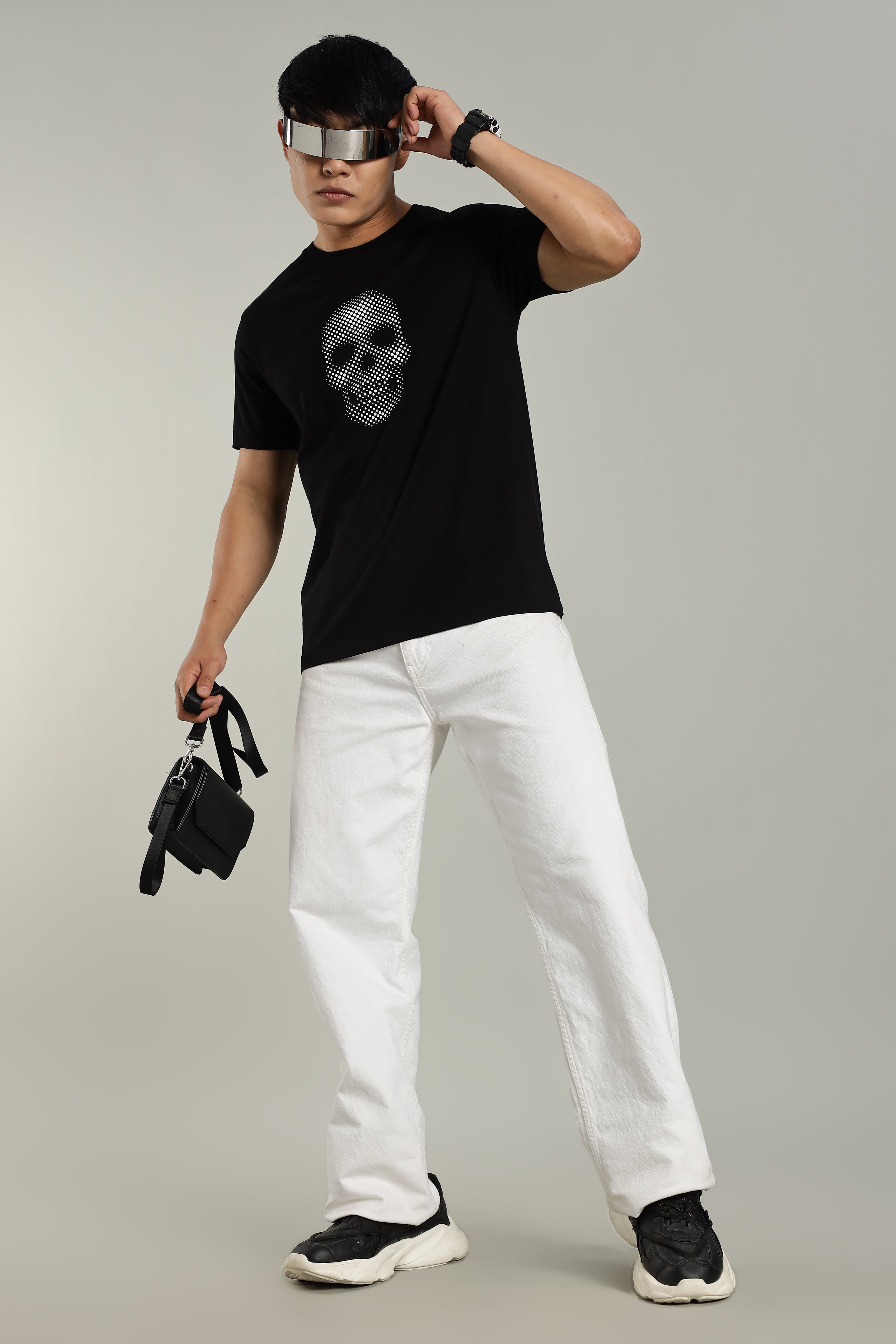 Black Supima Cotton Glossy Skull T-Shirt for Men