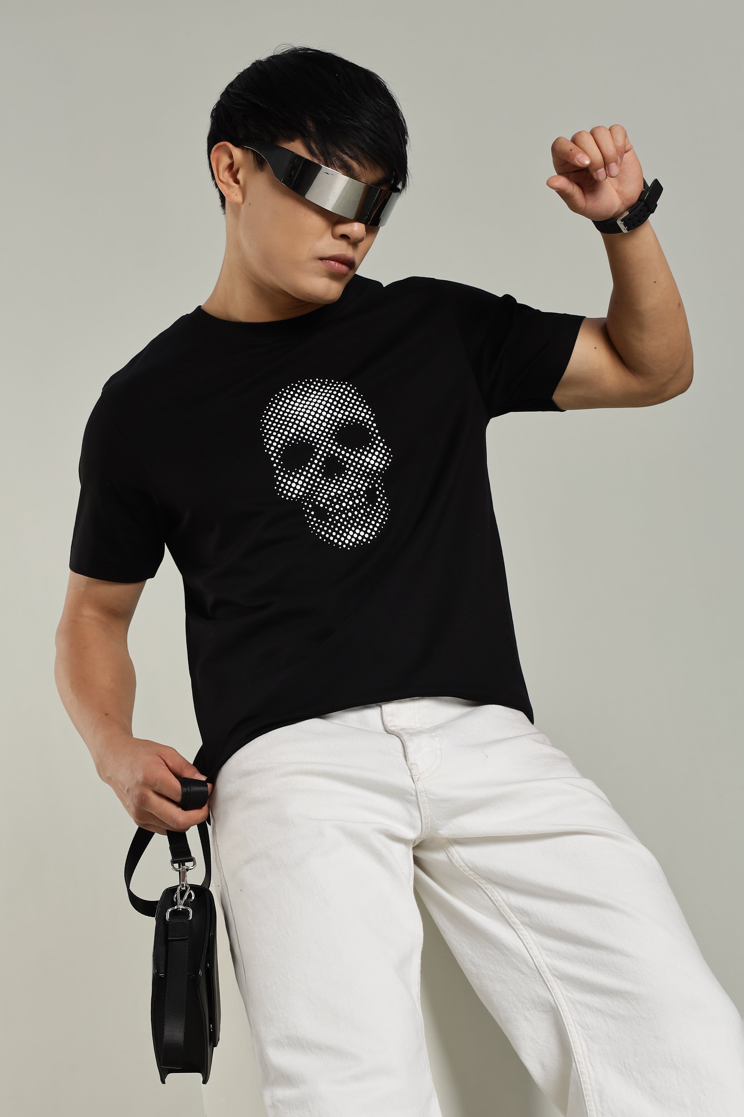 Black Supima Cotton Glossy Skull T-Shirt for Men