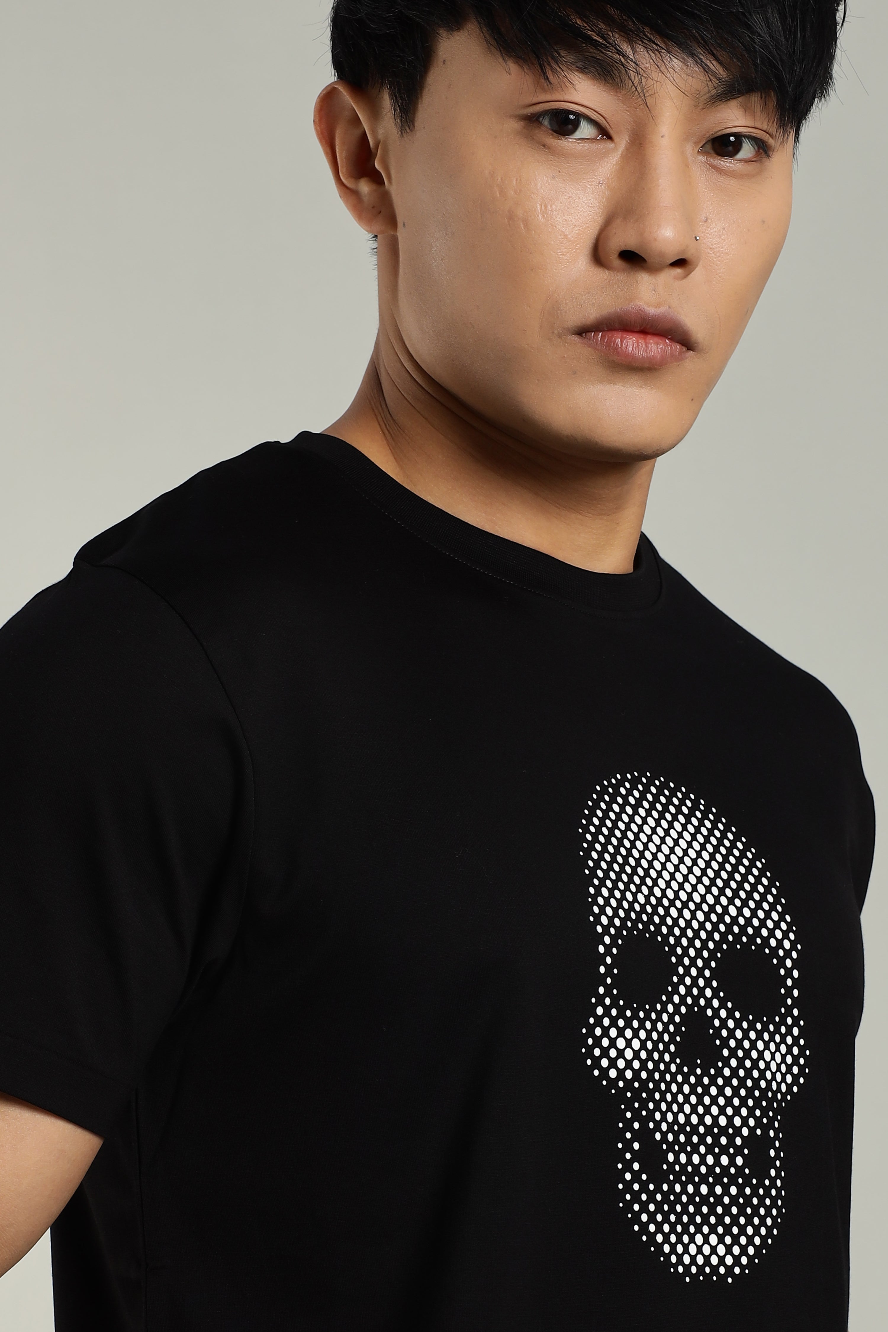 Black Supima Cotton Glossy Skull T-Shirt for Men