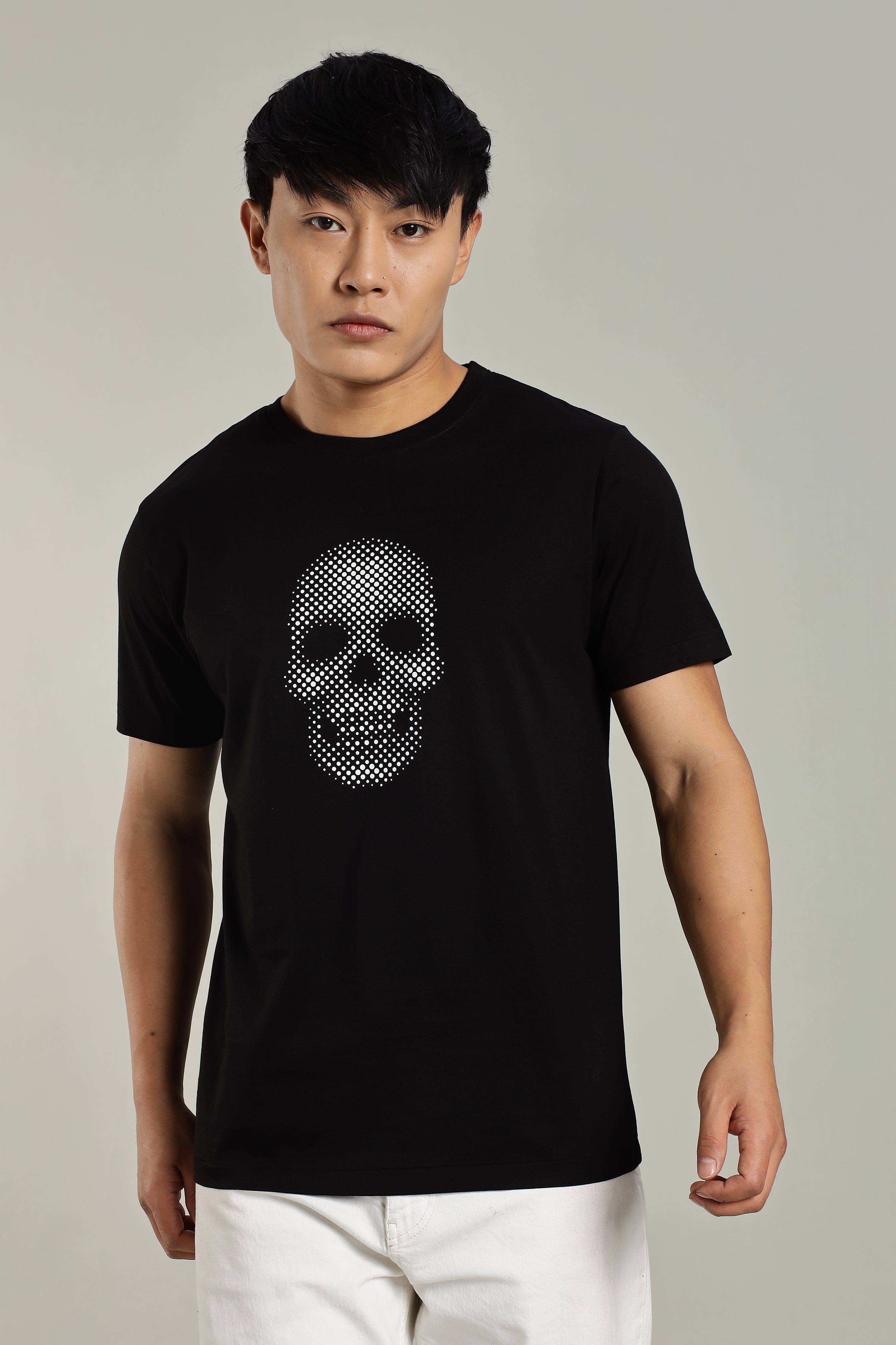 Black Supima Cotton Glossy Skull T-Shirt for Men