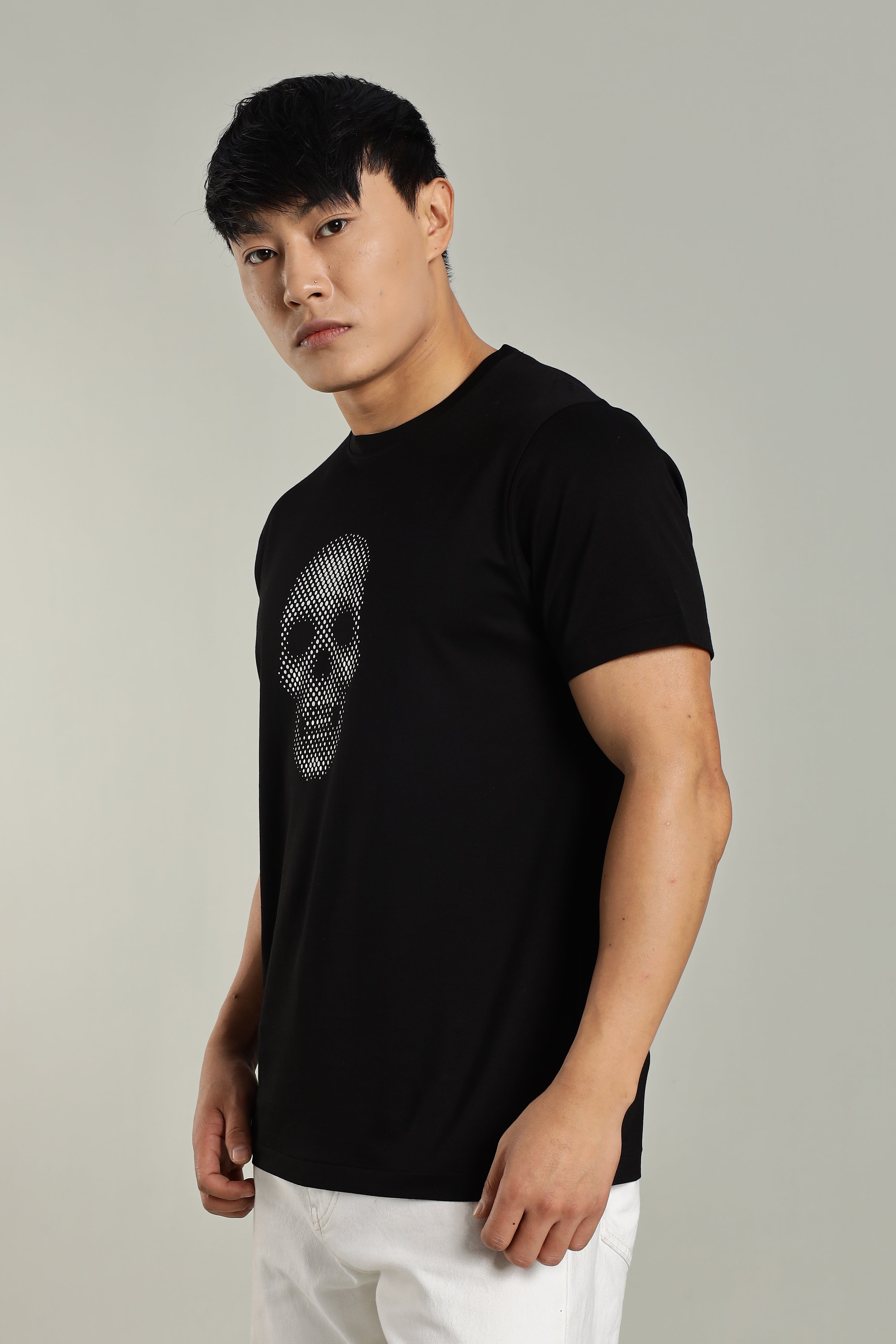 Black Supima Cotton Glossy Skull T-Shirt for Men