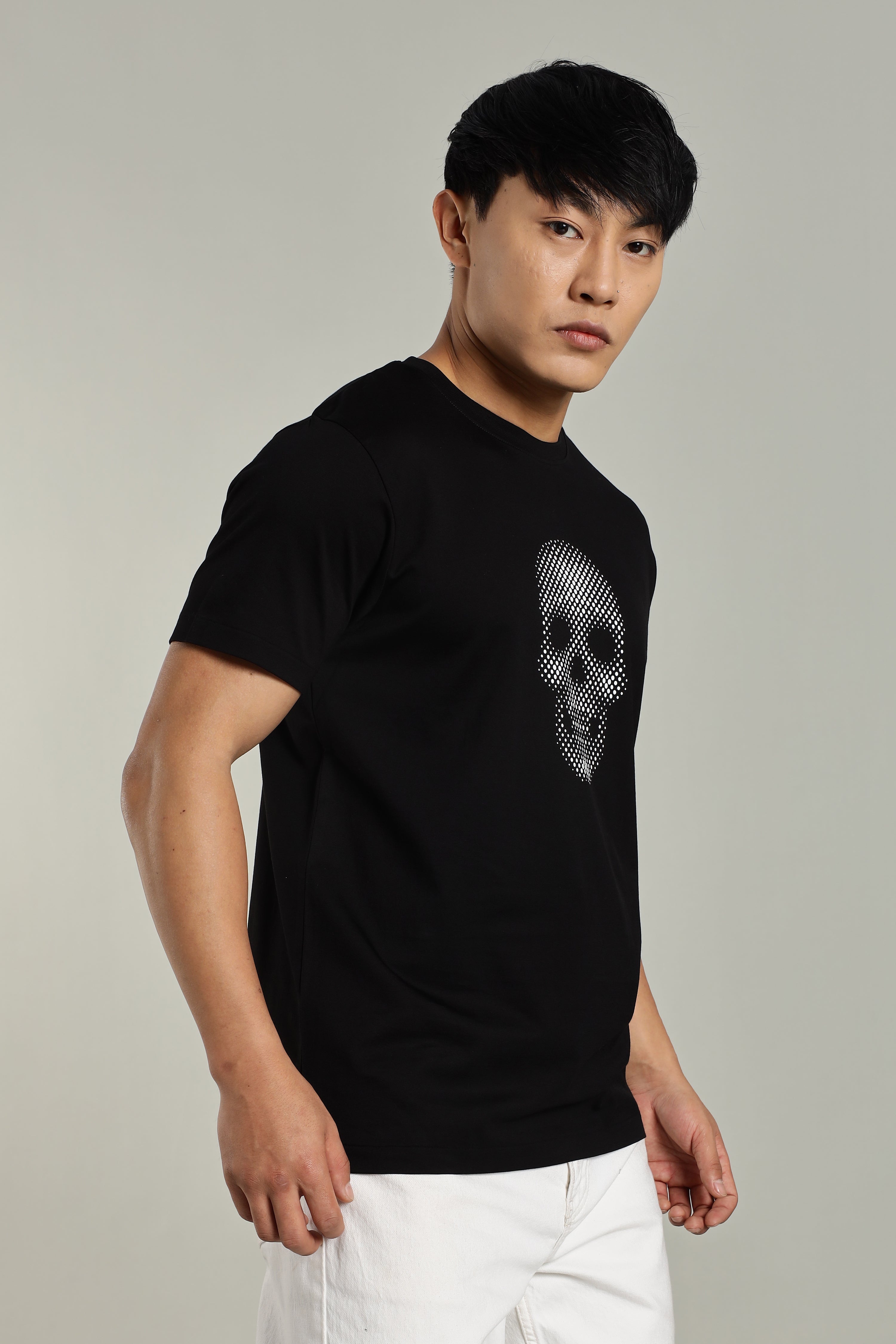Black Supima Cotton Glossy Skull T-Shirt for Men
