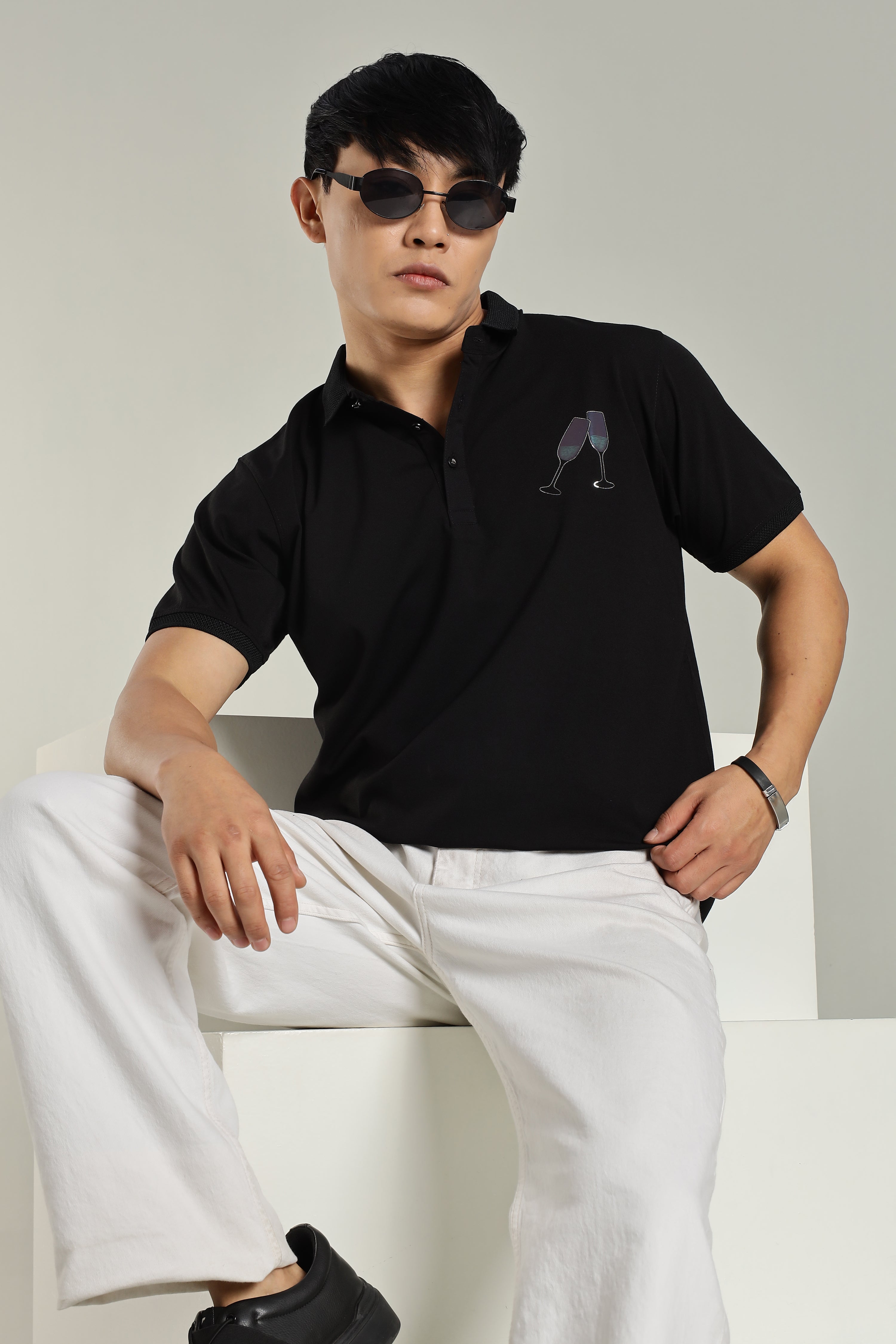 Diamond Detailing Reflective Print Party Polo for Men