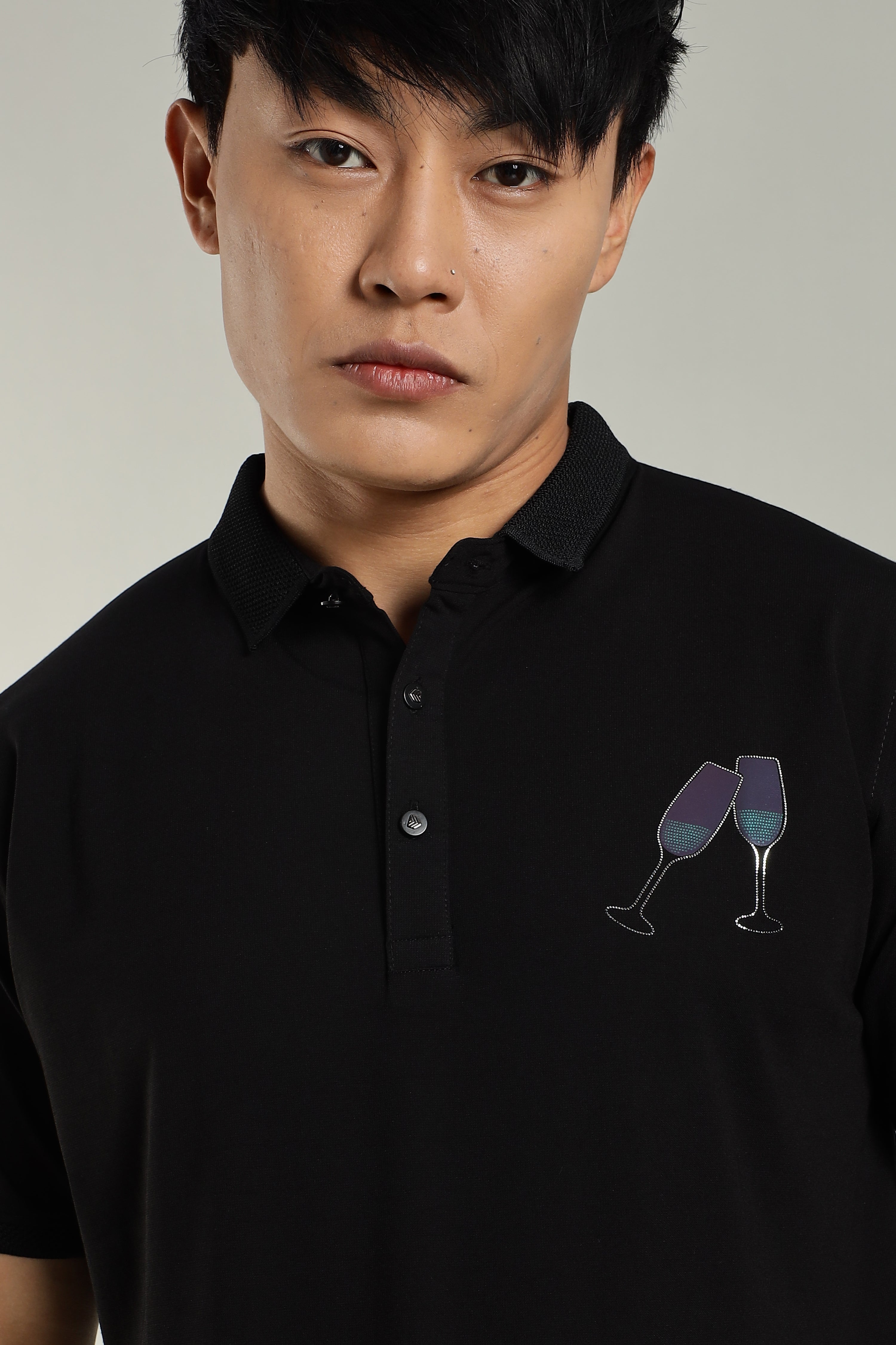 Diamond Detailing Reflective Print Party Polo for Men