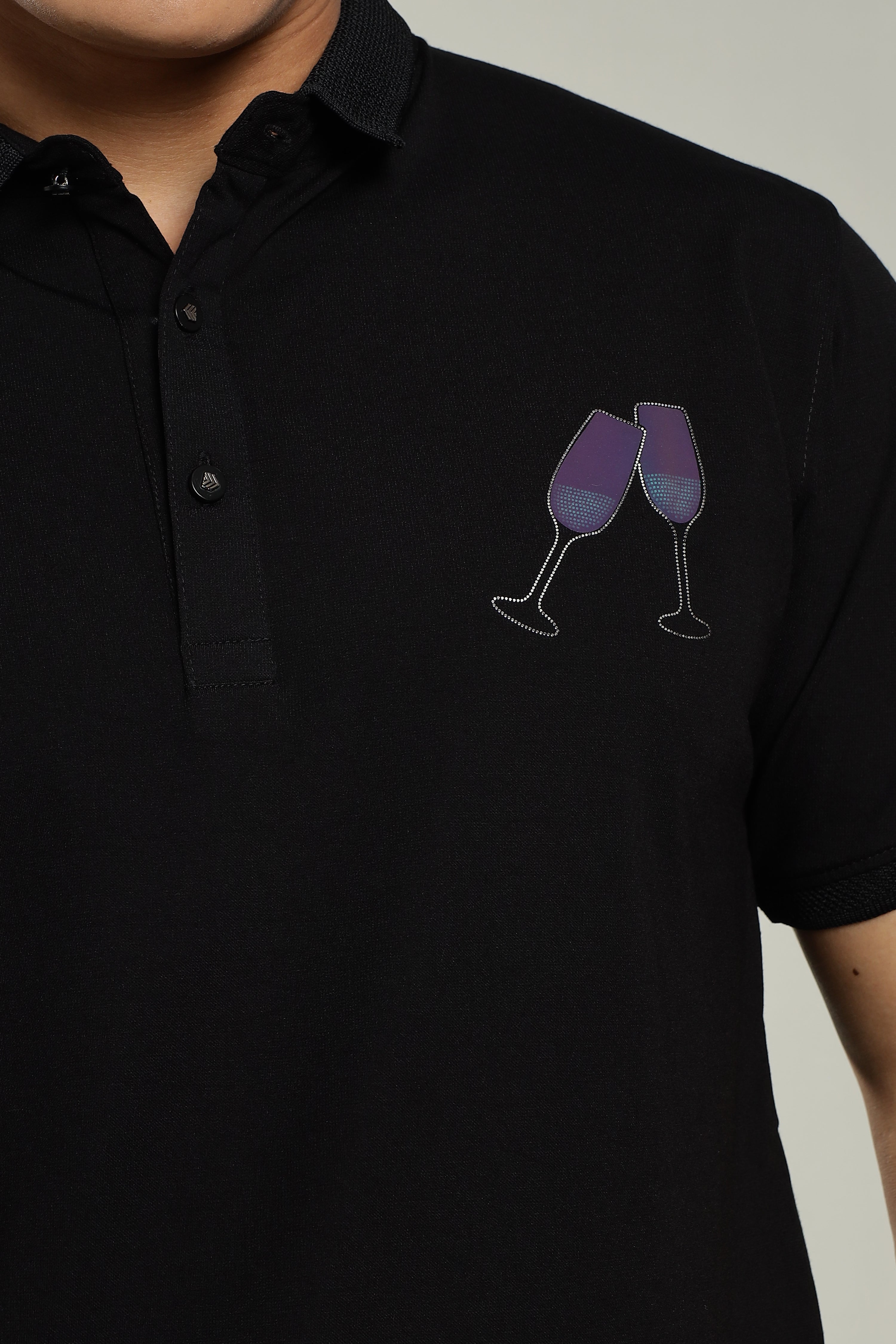 Diamond Detailing Reflective Print Party Polo for Men