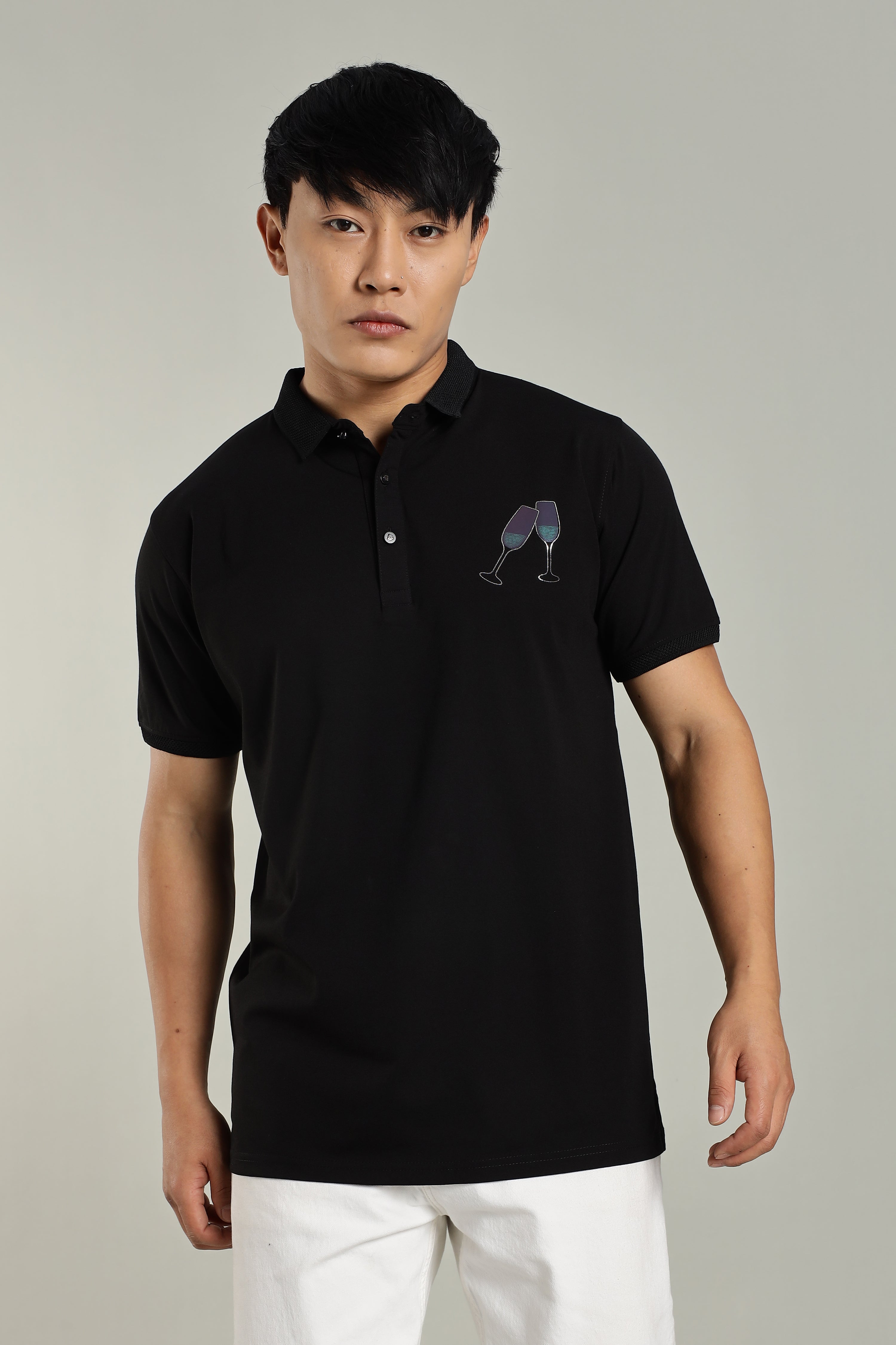 Diamond Detailing Reflective Print Party Polo for Men