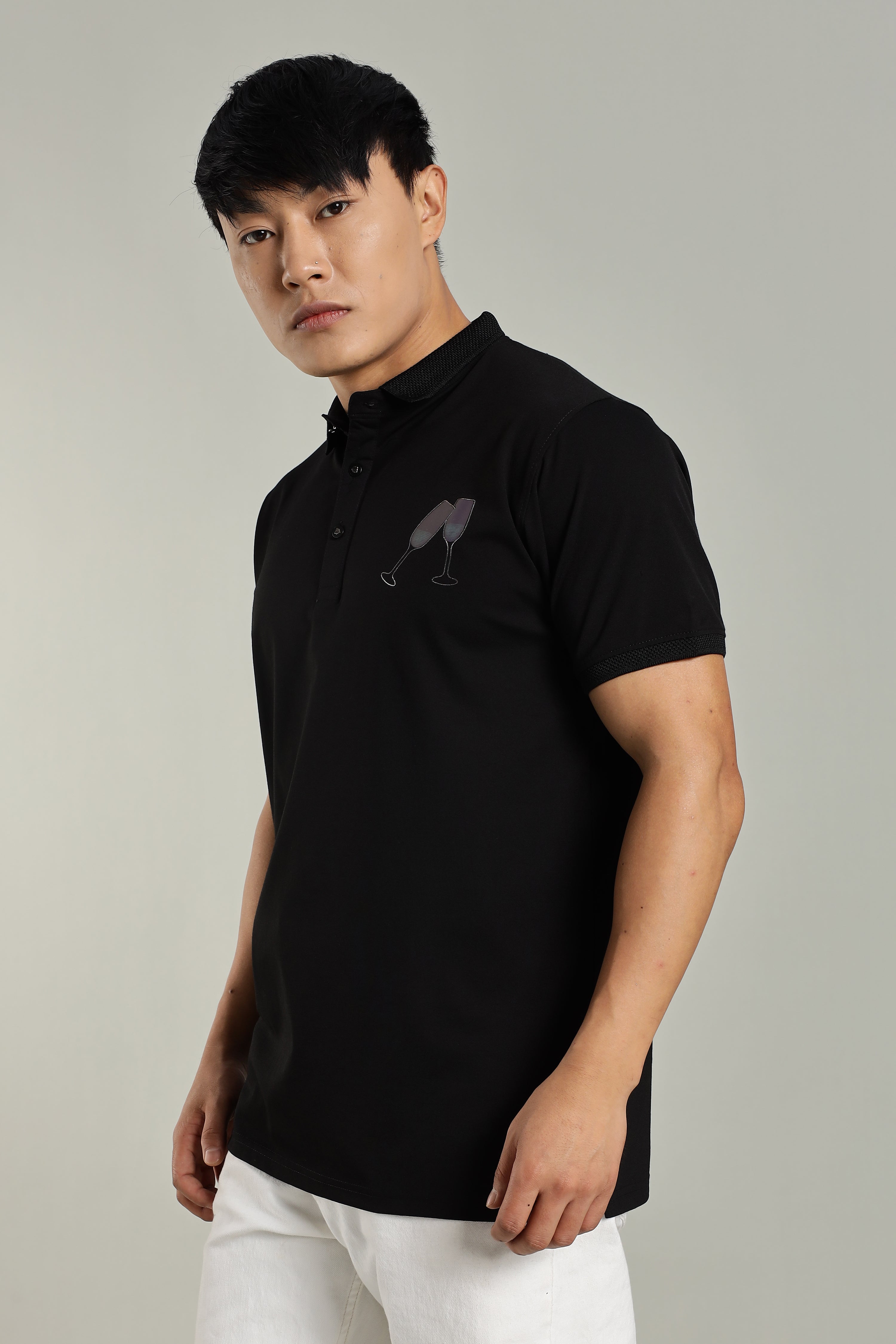Diamond Detailing Reflective Print Party Polo for Men