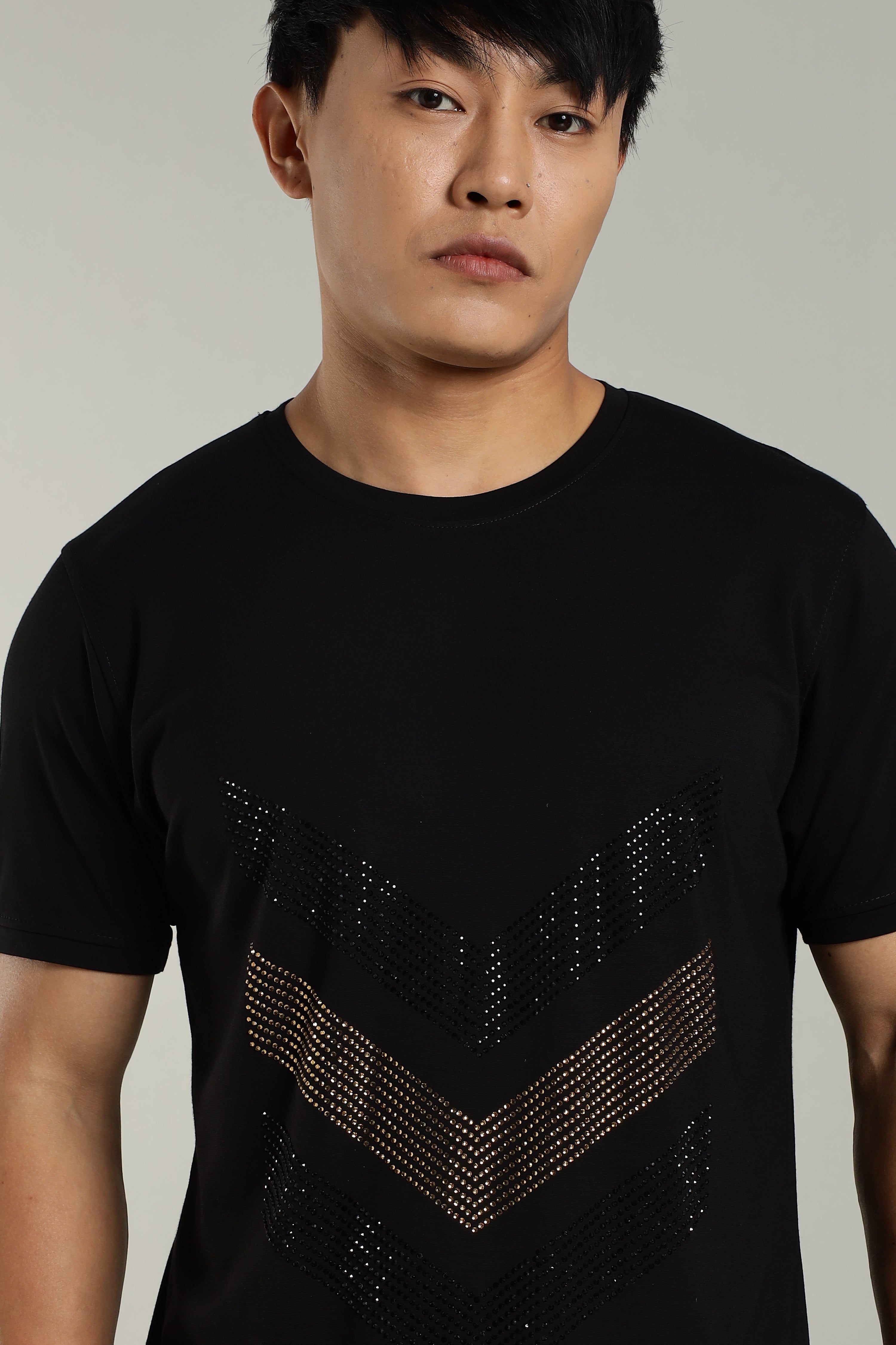 Misc Black Partywear T-Shirt with Diamond Arrow Design