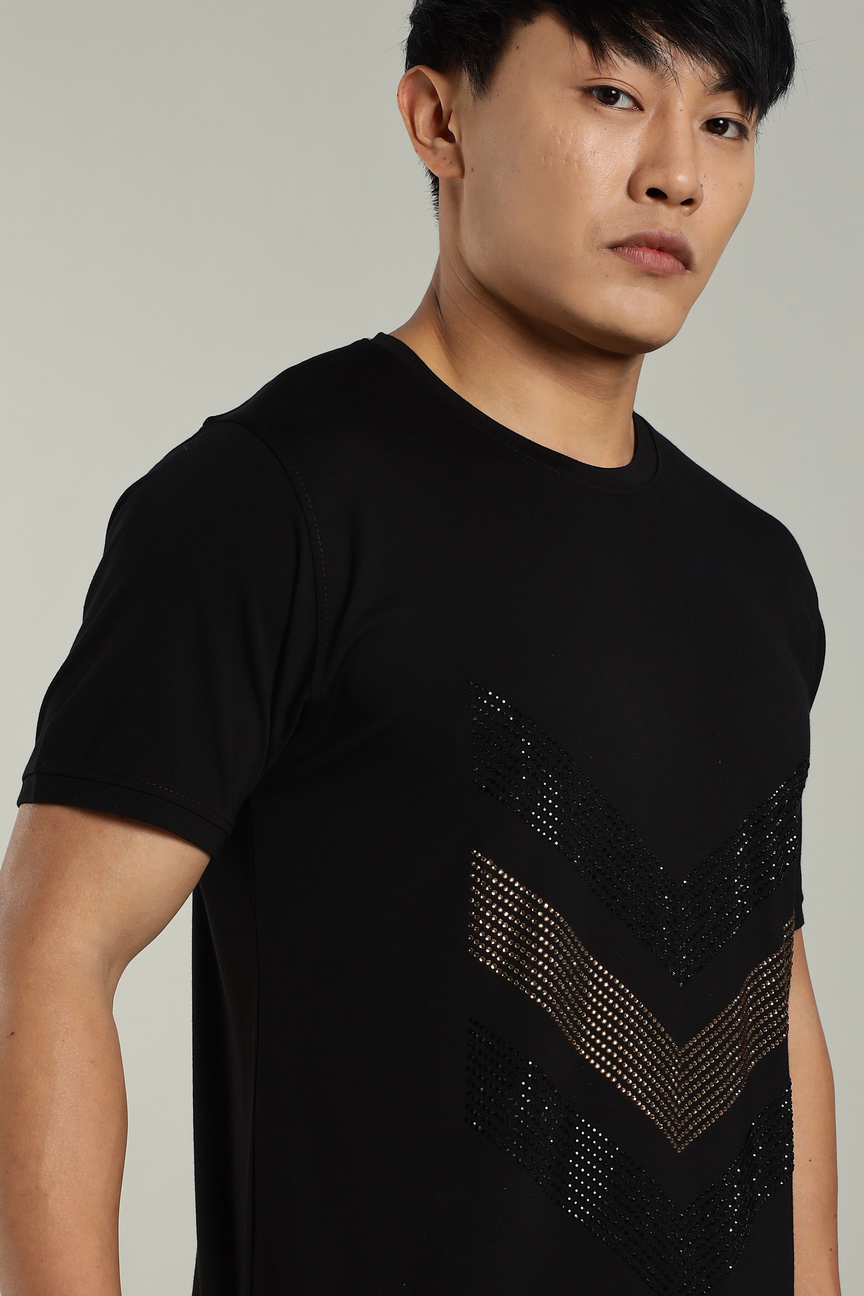 Misc Black Partywear T-Shirt with Diamond Arrow Design