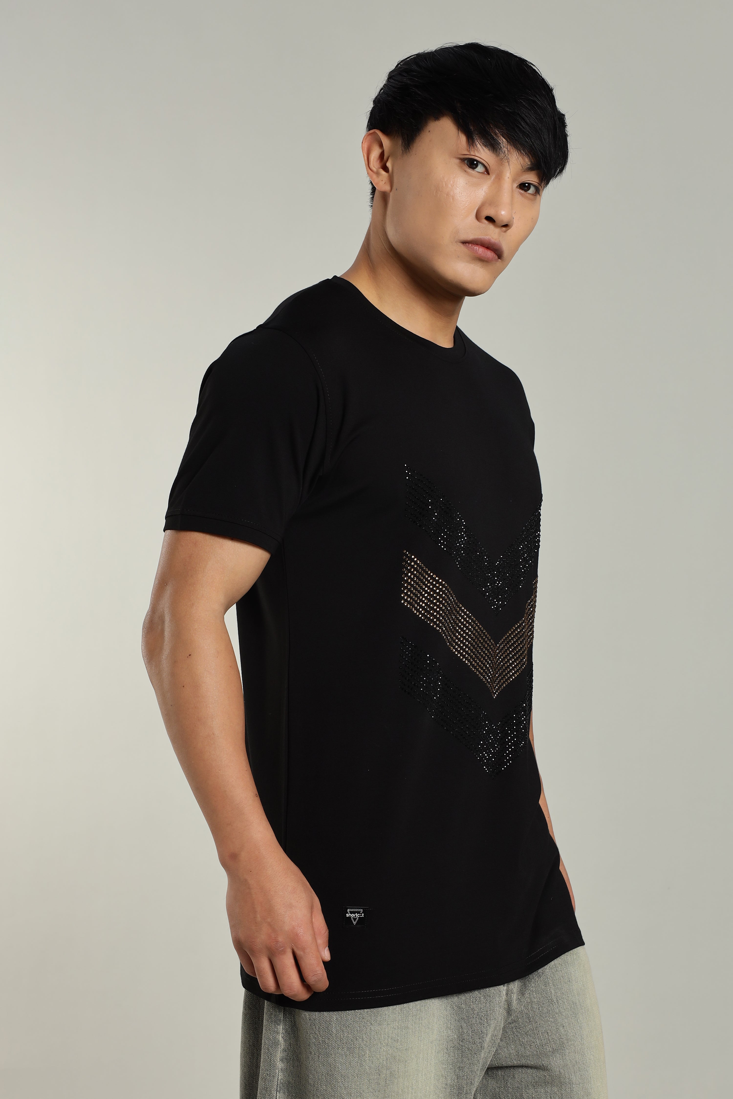 Misc Black Partywear T-Shirt with Diamond Arrow Design