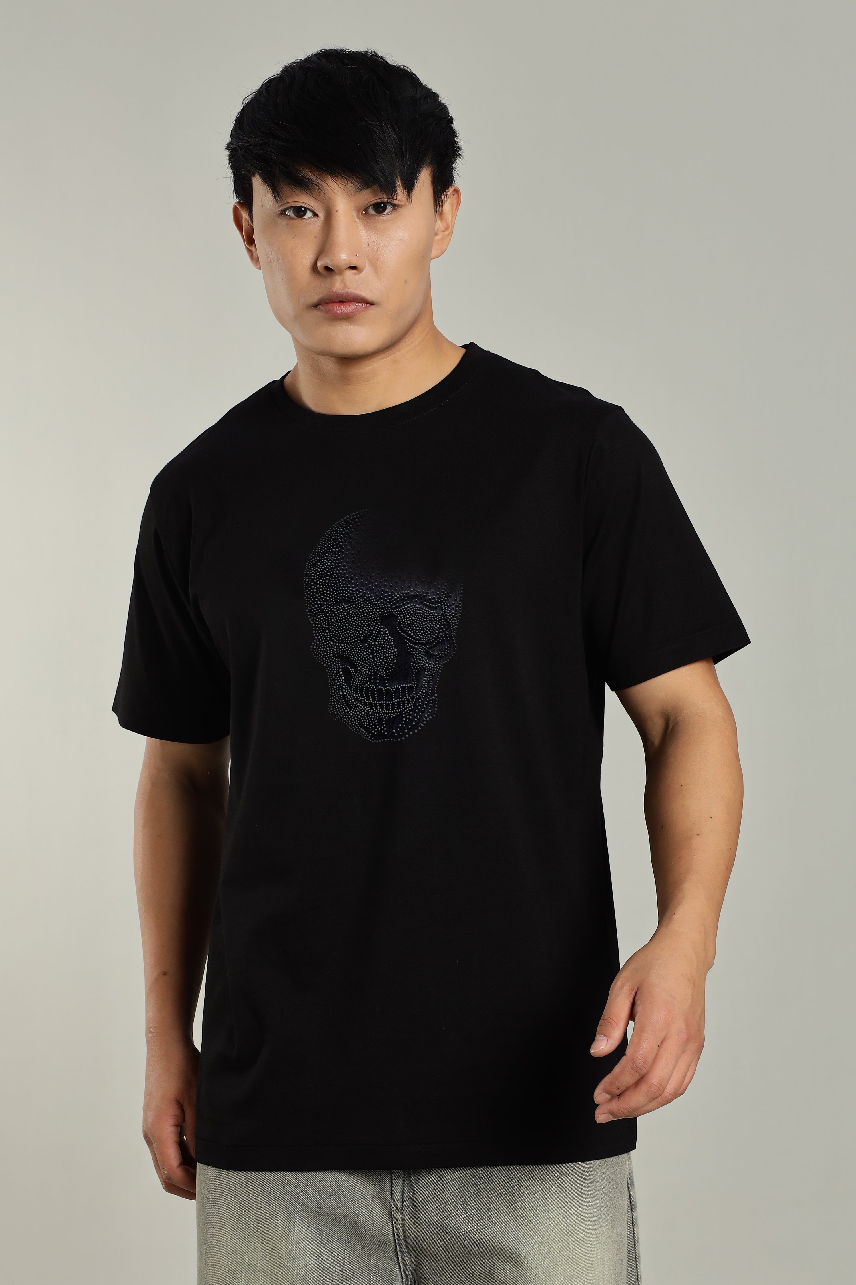 Premium Black Skull T-Shirt with Reflective Design